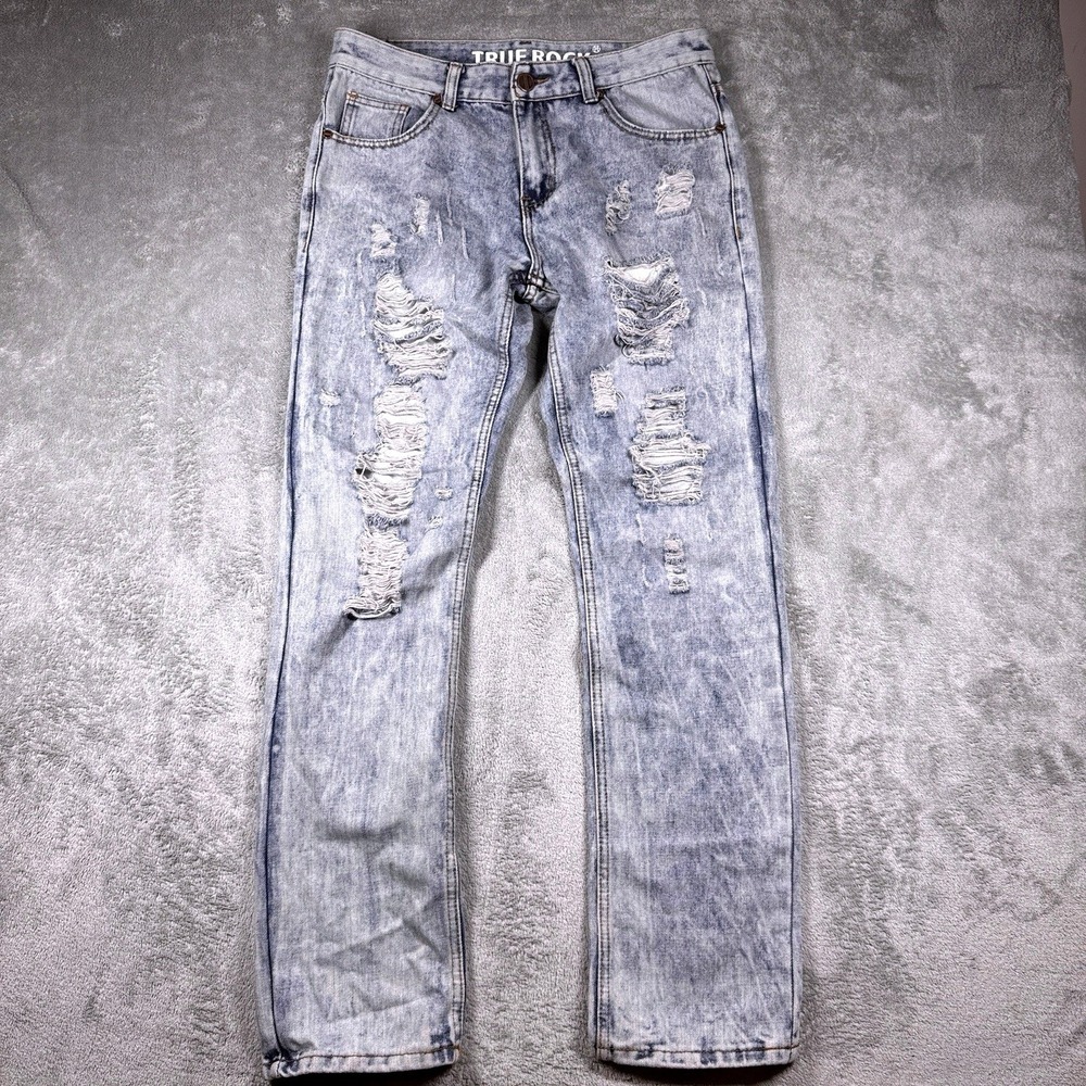 True‎ Rock Jeans Mens 30 Blue Distressed Straight Leg Ripped Denim Cotton